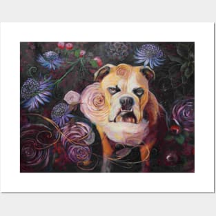 English Bulldog among the roses Posters and Art